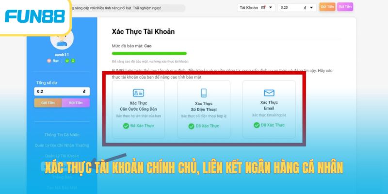 Xác thực tài khoản chính chủ, liên kết ngân hàng cá nhân